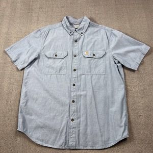Carhartt Shirt Adult Large Blue Button Up Chambray Short Sleeve Casual Men's